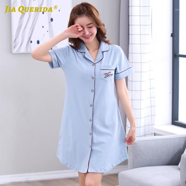 

front pocket new sleep dress turn down collar sleepshirt fashion style short sleeve long shirt dressing gown spring nightgown1, Black;red