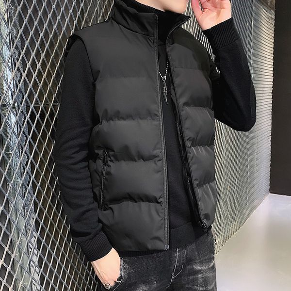 

waistcoat men's autumn winter fashion stand collar down cotton padded suit slim and thickened shoulder jacket korean youth vest warm, Black;white