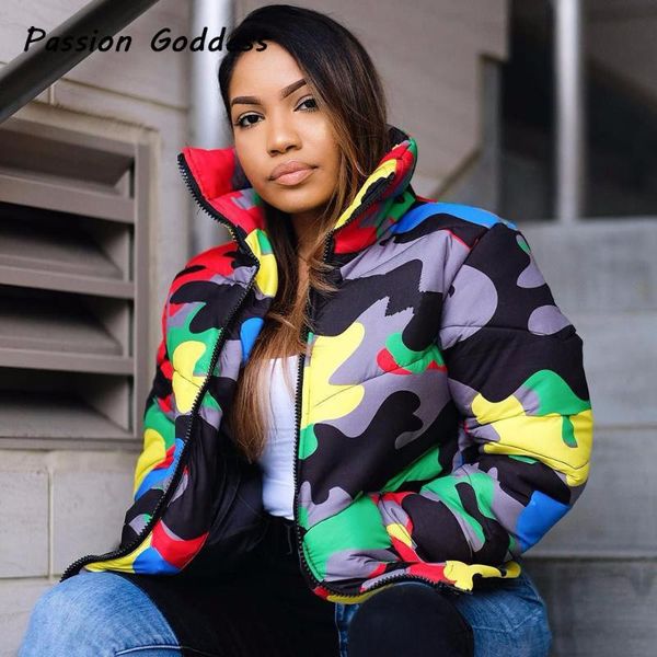 

winter women men camouflage bubble coat parka down jackets oversized casual camo puffer jacket parka couple zipper outcoat xxxxl, Black