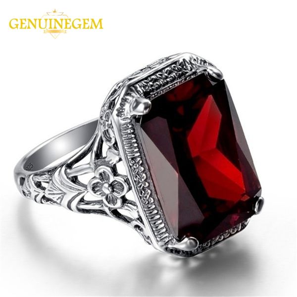 Alta Qualidade Vermelha Ruby Silver 925 Anéis Jewlery para Mulheres Atacado Gemstone Anel Party Gifts Tamanho 6-10
