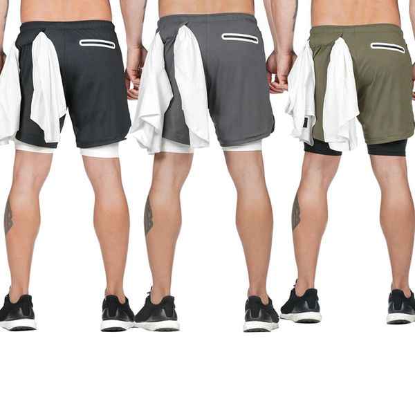 

men's casual 2 in 1 running shorts quick-drying sports pants gym bodybuilding built-in pocket shorts, Black;blue