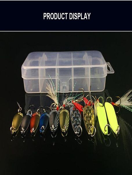 

10pcs/lot metal spinners fishing lure mixed color spoon lures hard artificial bait fishing tackle with box new fish accessories sqcwjq