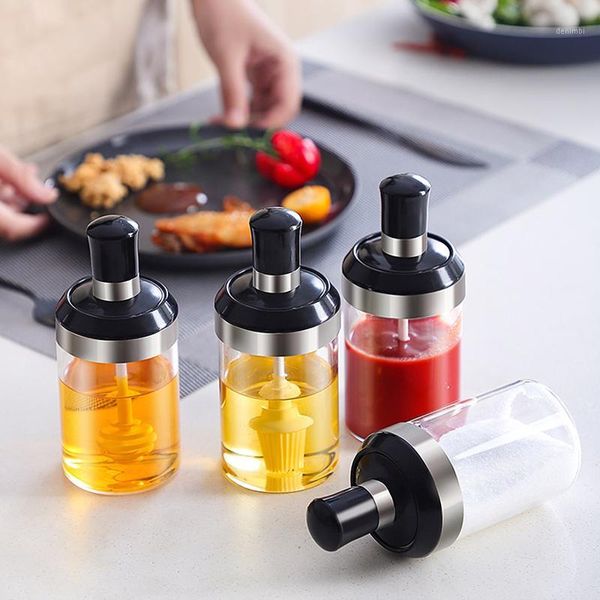 

glass integrated spice bottles jars seasoning spoon oil brush honey bar lid seal sauce kitchen storage boxes organization items1