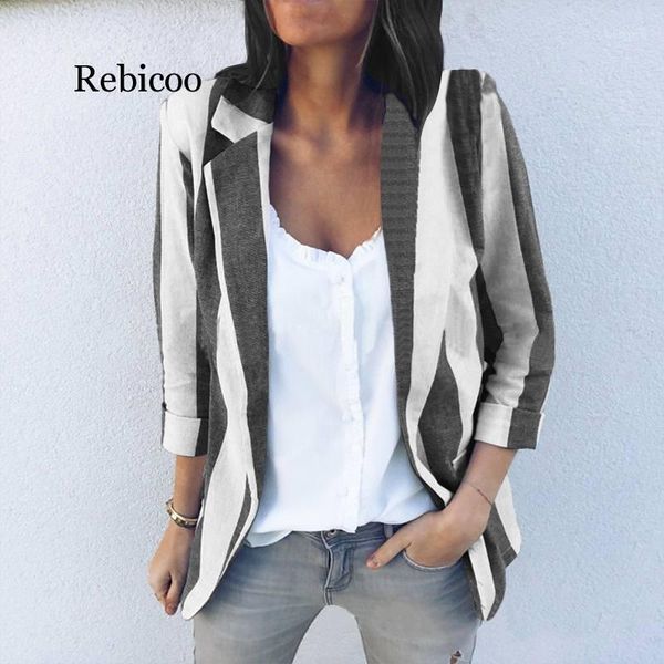 

2020 spring striped blazers jackets women suits female casual business work wear slim coat lady outwear plus size 5xl1, White;black