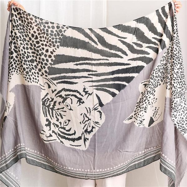 

2020 new fashion summer women cotton scarf leopard print beach hijab shawls and wraps female foulard echarpe designer bandana wmtusx, Blue;gray