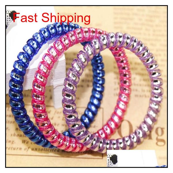

women colorful hairband girl candy color headband telephone cord elastic ponytail holders hair qylthf bde_luck, Slivery;white