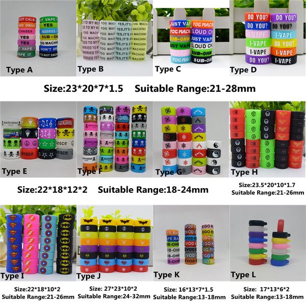

12 types of protect band silicone rubber non-slip ring custom logo bag luminous embossed gravure letter rings for glass tube