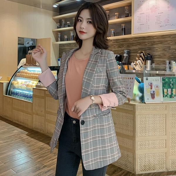 

women's suits & blazers autumn women's coat loose women suit long plaid business jacket and jackets blazer feminino1, White;black