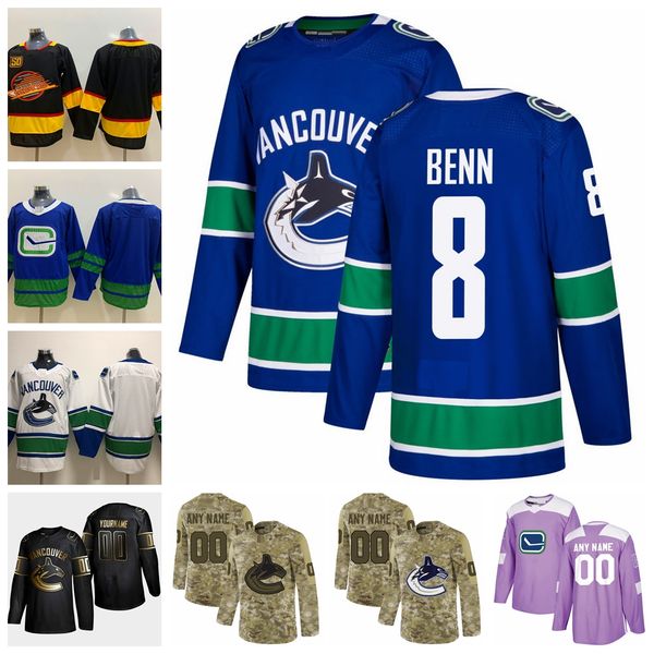 

2021 customize #8 jordie benn vancouver canucks jerseys golden edition camo veterans day fights cancer custom stitched hockey jerseys, Black;red