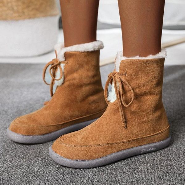 

women snow boots simple style women winter boots fur new up solid color fluffy warmth soft sole 2020 lace round toe faux fur, Black