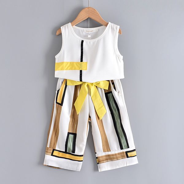 

bear leader girls clothing sets summer fashion girls sleeveless splicing design t-shirt+casual pants 2pcs girls clothes lj200916, White