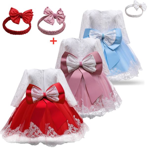 

1st 2 years old infants girls christmas dresses big bow girl baptism dress kids baby birthday party vestido lace toddler clothes 1026, Red;yellow