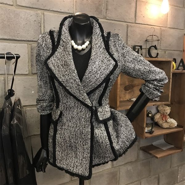 

[ewq] 2020 autumn new ladies plaid single button suit cover fashion personality korean style slim women blazer lj201021, White;black