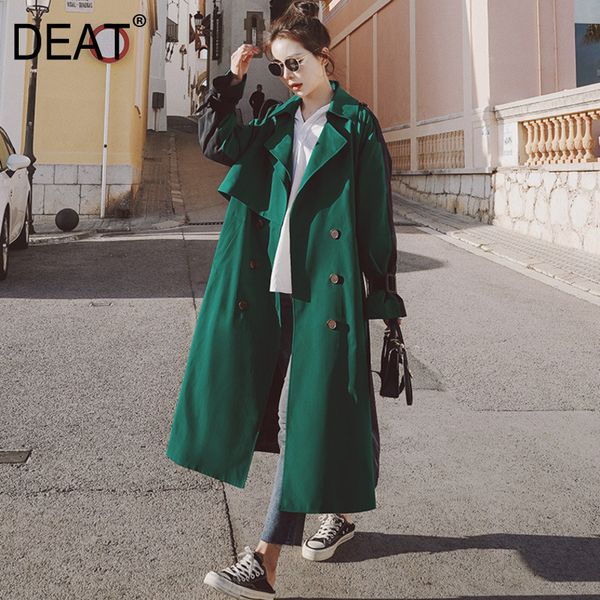 

[deat] women's coat full sleeve hit color lapel over size with belt wild korean casual new autumn fashion clothing am793 201111, Tan;black