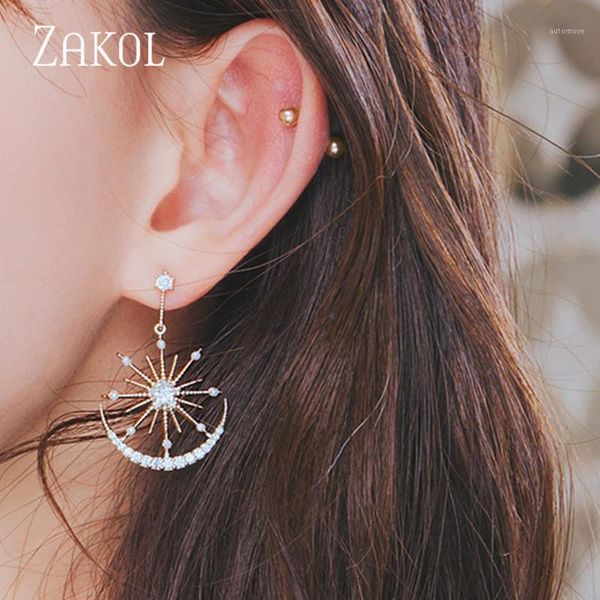 

zakol 2020 classic luxury irregular shape crystal flower dangle earrings jewelry for women fsep25581, Silver