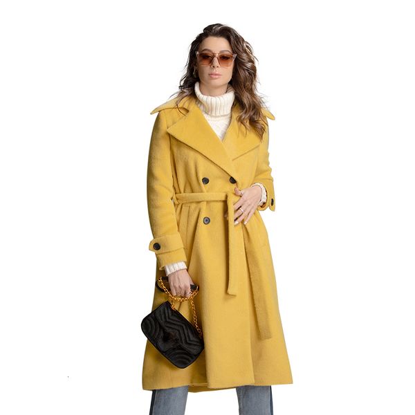 

autumn and winter new women's long woollen coat with belt, Black