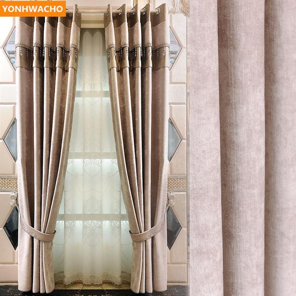 

custom curtains thick cashmere texture quality chenille simple modern american coffee cloth blackout curtain tulle drape b202