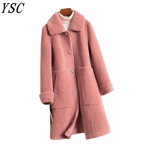 

women's wool & blends ysc handmade 2021 design women granular coat turn collar loose thickening long style pocket decorate, Black