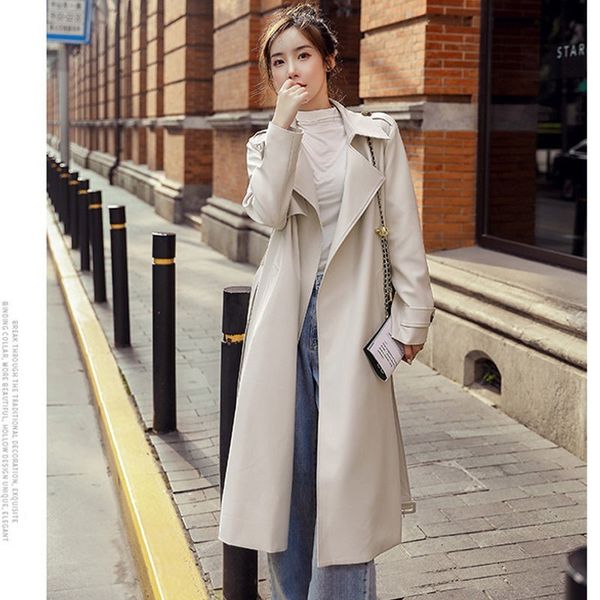 

women beige color vintage trench coat casual women's long outerwear overcoat with belt, Tan;black