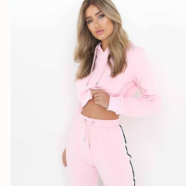 

2021 tracksuit women two piece set hoodies sweatshirt and pant female casual fitness sportswear set fall 2 piece crop, White