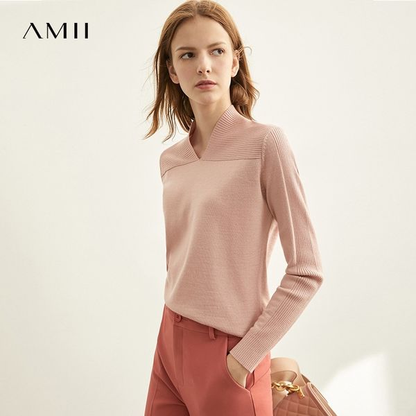 

amii spring vneck knit frenchshirt women's autumn causal full sleeves sweater thin 11970480 201017, White;black