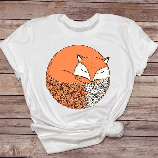 

women t shirts clothing spring summer fox animal printing 90s womens graphic t ladies print lady shirt female tee shirt, White