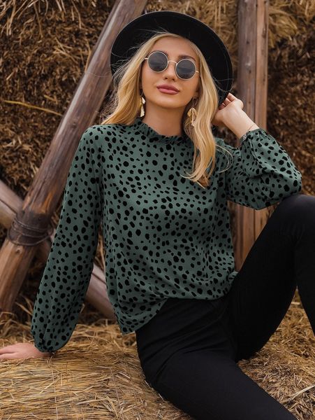 

frill neck lantern sleeve dalmatian i4ey#, White