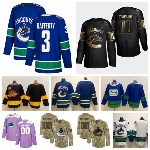 

2021 customize #3 brogan rafferty vancouver canucks jerseys golden edition camo veterans day fights cancer custom stitched hockey jerseys, Black;red