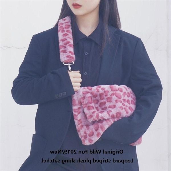 

fashion leopard plush women messenger bag cheetah printing faux fur shoulder crossbody bags for women 2020 tote bag fluffy purse