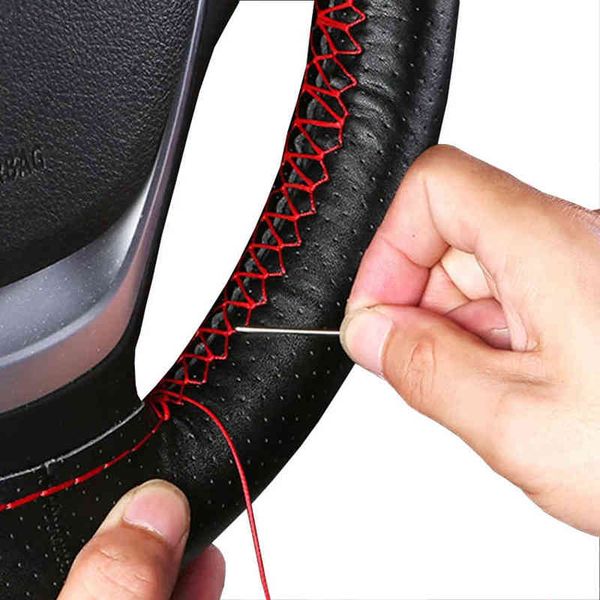 

1pc universal car steering wheel cover texture soft pu artificial leather car covers with needles and thread auto car accessories y220422