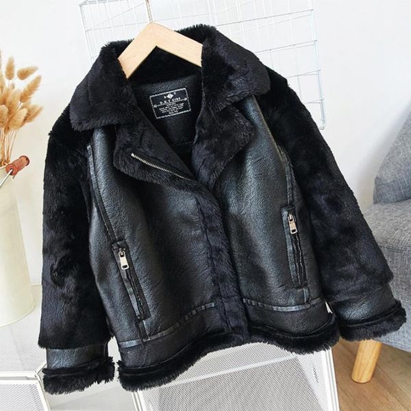 

winter children's faux fur coat fur stitching pu leather jacket boys girls thicker warm outerwear modis kids teens jacket y18421, Blue;gray