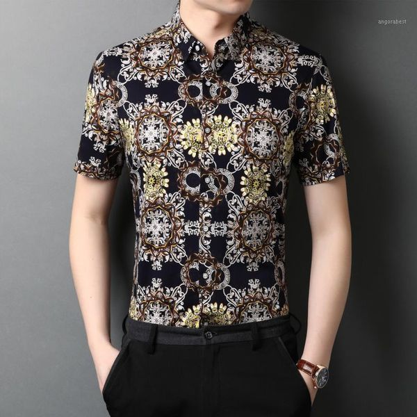 

c-8966 exquisite 3d digital printing fashion short sleeve shirt summer new quality cotton soft comfortable smooth men shirtm-3xl1, White;black