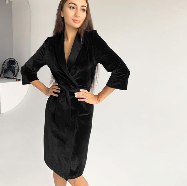 

hechan burgundy velvet robes women three quarter sleeve warm bathrobe black home wear autumn sleepwear loose female robe 20201, Black;red