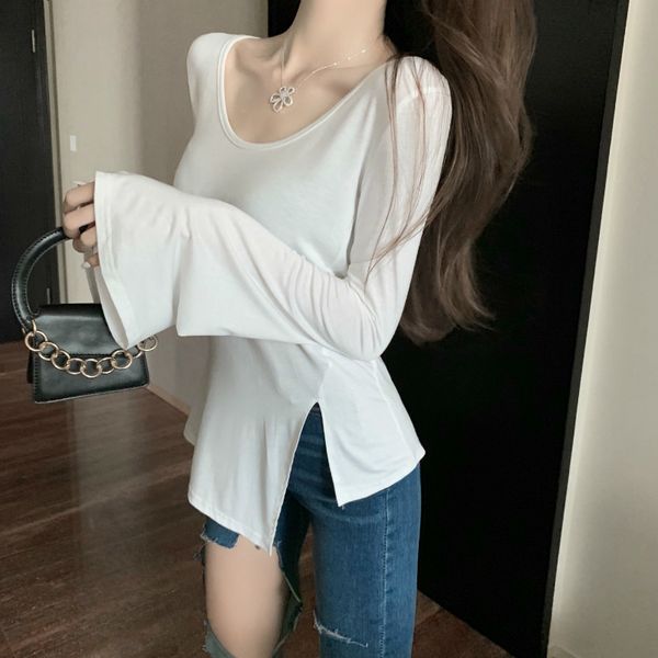 

autumn 2020 new slim split solid color t-shirt