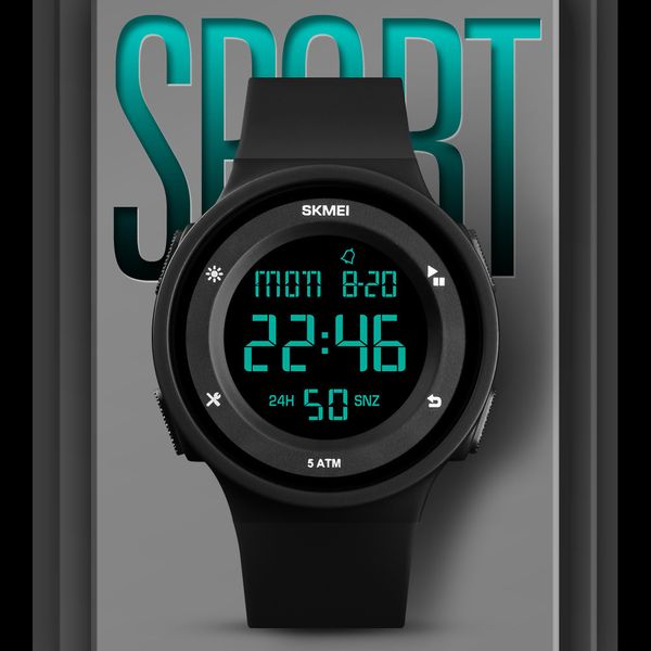 

skmei time beauty 1445 men's electronic outdoor sports plastic watch luminous alarm clo week date display, Silver