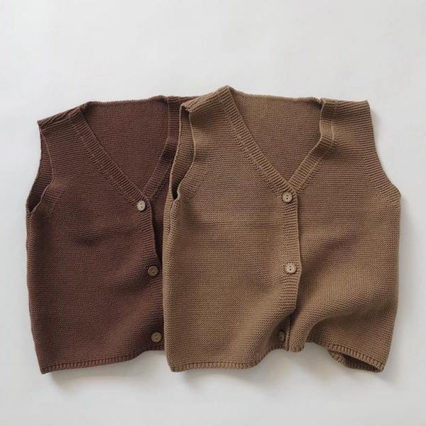 

2021 spring new baby kids boys and girls v-neck sleeveless knitted woolen vest single breasted sweater for children clothes 5xqg, Blue