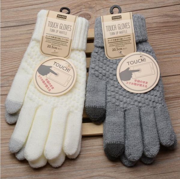 

screen gloves 2020 men winter women touch warm stretch knit mittens imitation wool full finger guantes female crochet lu