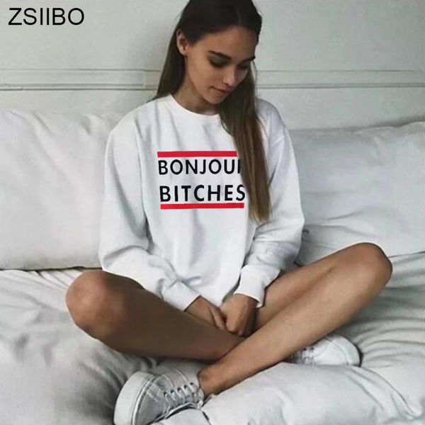 

2018 bonjour bitches new printing hoodies sweatshirts harajuku crew neck sweats women clothing loose women's clothing fall wy59, Black