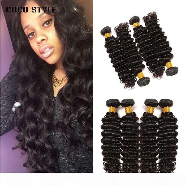 

4 bundles deep wave brazilian hair weave bundles 100% human hair extensions natural color non remy hair weaving, Black