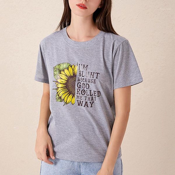 

sunflower printed tshirt women o-neck short sleeve t-shirt loose plus size letter t shirt women camiseta feminina gray1, White