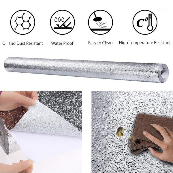 

aluminum foil wall paper self-adhesive backsplash heat kitchen wallpaper1