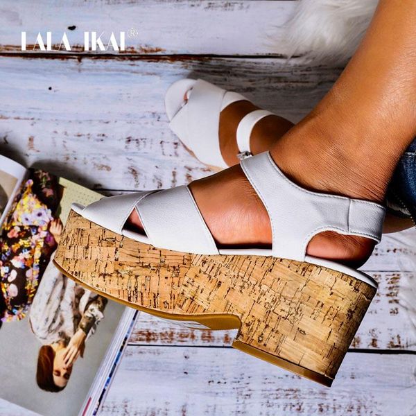 

lala ikai wedge sandals women platform sandals high heels summer ladies party shoes plu leather sandalie female 014c3444-49, Black