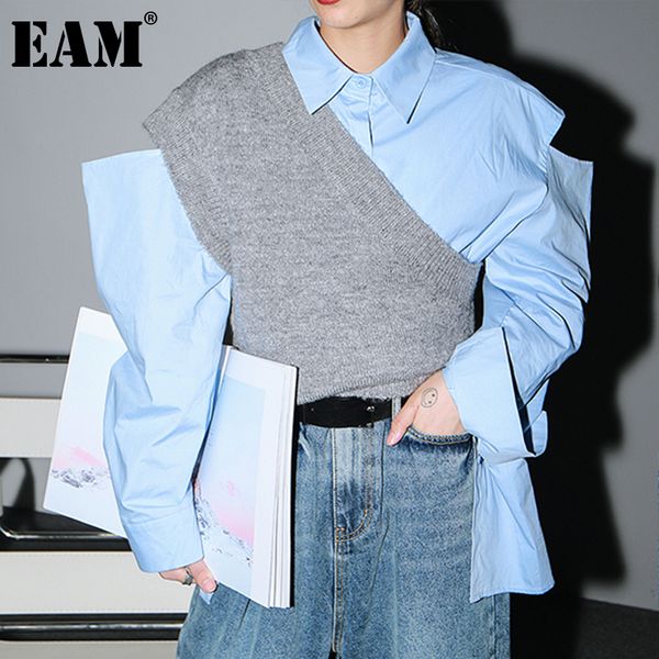 

eam] women loose fit gray irregular knitting temperament vest new v-collar sleeveless fashion tide spring autumn 2020 1z520 1023, Black;white