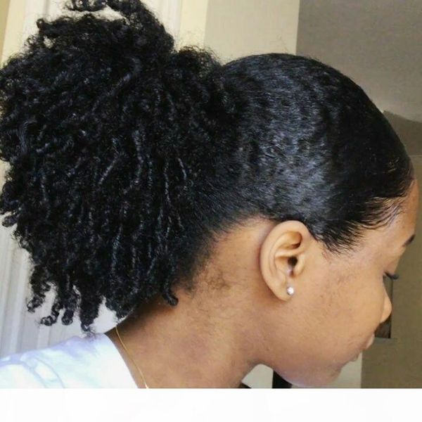 

ponytail african american short afro kinky curly wrap remy human drawstring puff ponytail hair piece 120g ship, Black