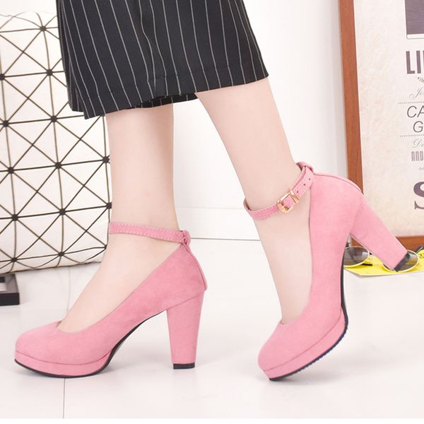 

3 colors high-heeled shoes fashion round toe high heels ankle strap night shoes flock metal singles profession pumps, Black
