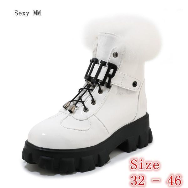 

winter flat shoes women snow ankle boots lace up woman short boots plus size 32 33 - 40 41 42 43 44 45 46 botas1, Black