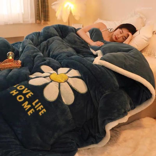 

lamb cashmere embroidered thick warm winter wool quilt comforter duvet twin king queen size students dormitory quilts blanket1