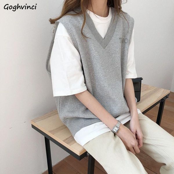 

women vests solid casual waistcoats all-match v-neck short sleeve korean style ulzzang fashion loose elegant harajuku womens, Black;white