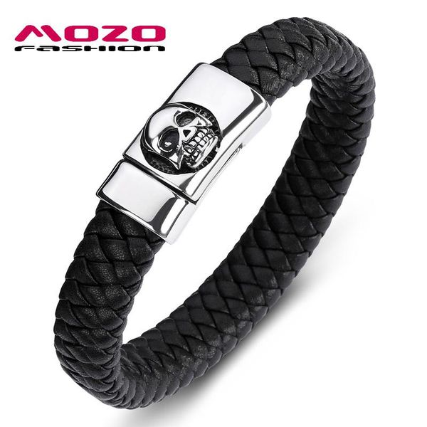 

мода браслет новых людей браслет черной кожи скелет из нержавеющей стали магнит пряжка браслет человек череп панк горячие ювелирные изделия, Golden;silver