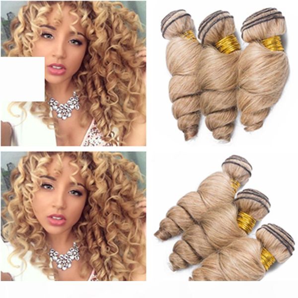 

#27 honey blonde loose wave human hair bundles deals 3pcs light brown peruvian human hair weave wefts pure 27 loose wavy hair extensions, Black